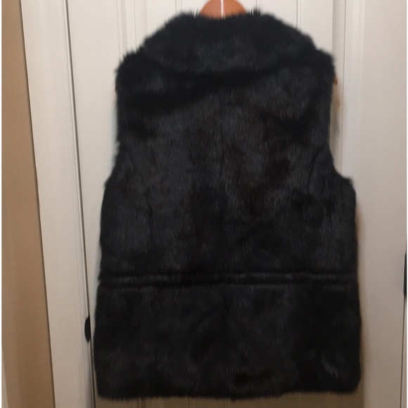 CHAUS NY  XL  BLACK FAUX FUR VEST ZIP FRONT WAIST TIES 2 Pockets Bottom Front - Picture 15 of 16